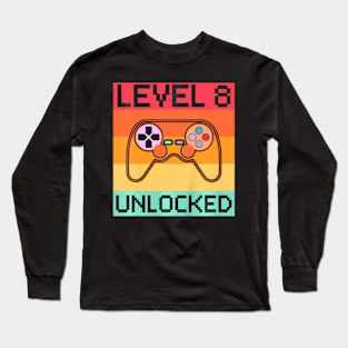 Kids Level 8 Video 8th Birthday Gaming Long Sleeve T-Shirt